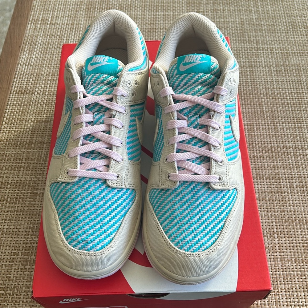 Blue white and pink women’s Nike dunk low size 11